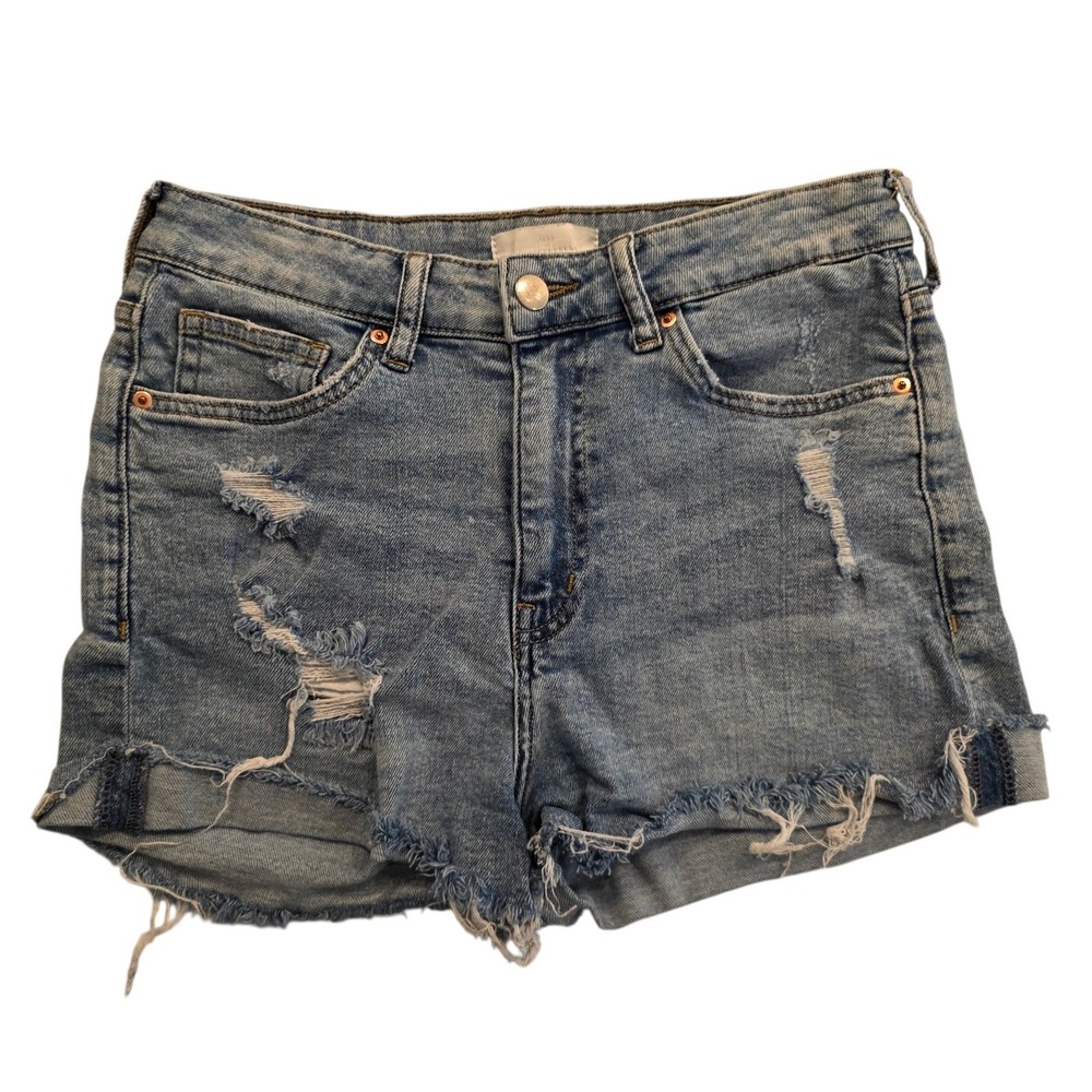 H&M Denim Shorts Cut Off Hot Pants Distressed Raw Hem Size 6 Jean Shorts